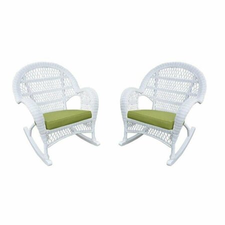 JECO W00209-R-4-FS029-CS White Wicker Rocker Chair with Green Cushion, 4PK W00209-R_4-FS029-CS